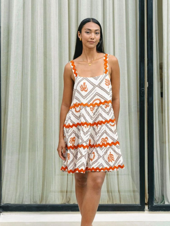 India | Summer Mini Dress Tiered Square Neck