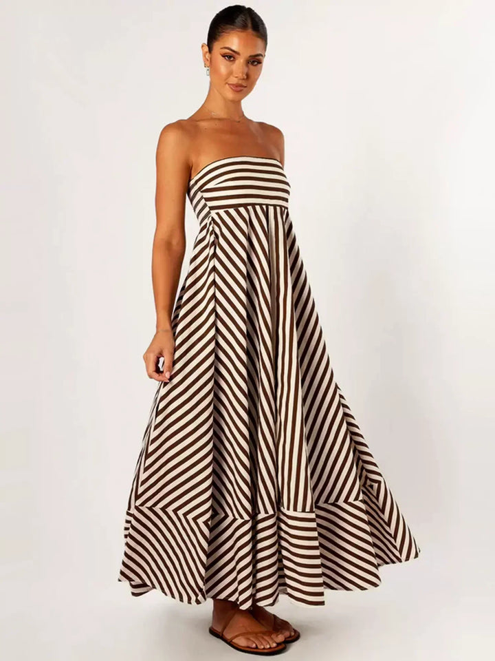 Lina | Maxi Summer Dress with Strapless Bodice and Stripes