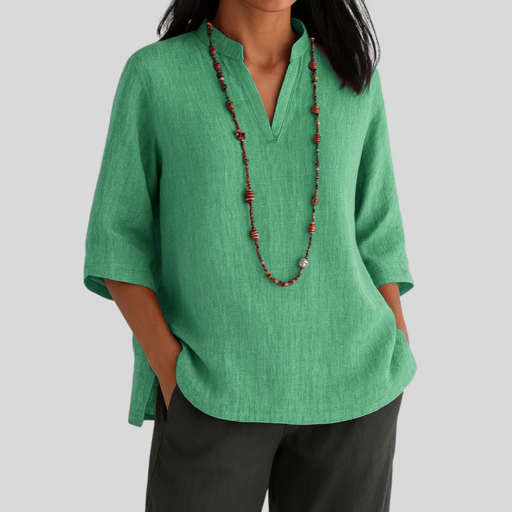 Lia | Blouse with Split V-Neck and Three-Quarter Sleeves