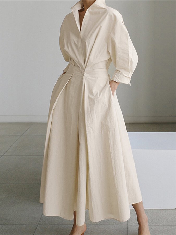 Amber | Maxi Shirt Dress with Collared Neck and Twist Waist
