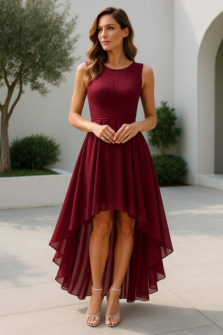 Olivia | Cocktail Dress with Round Neck and High-Low Hem