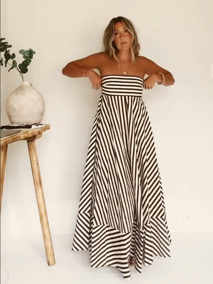Lina | Maxi Summer Dress with Strapless Bodice and Stripes