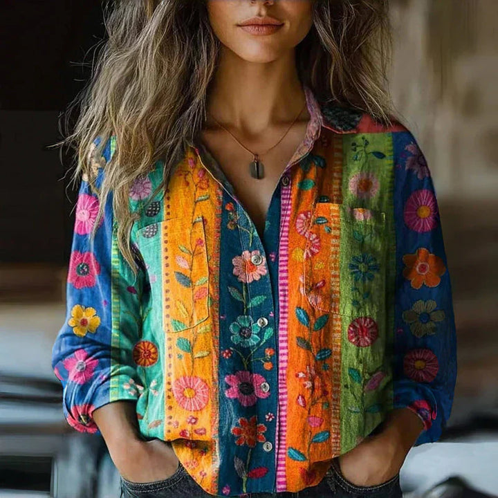 Nadia | Paisley Print Blouse with Shirt Collar and Button Front