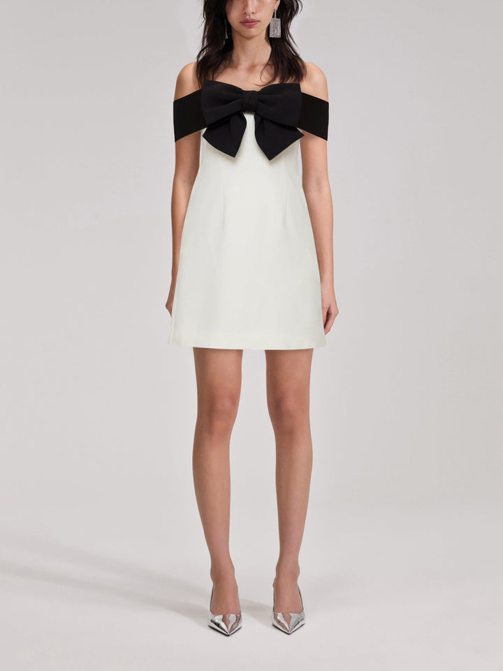 Clara | Mini Wedding Guest Dress with Off Shoulder and Bow Detail