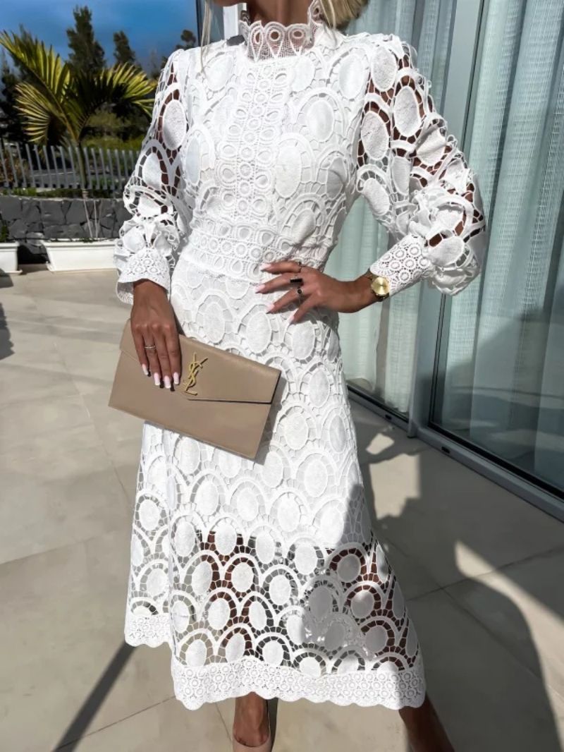 Olivia | Midi Wedding Guest Dress with High Neck and Long Sleeves