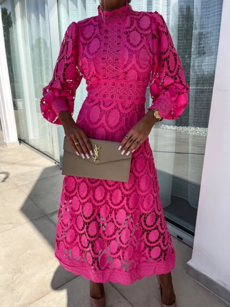 Olivia | Midi Wedding Guest Dress with High Neck and Long Sleeves