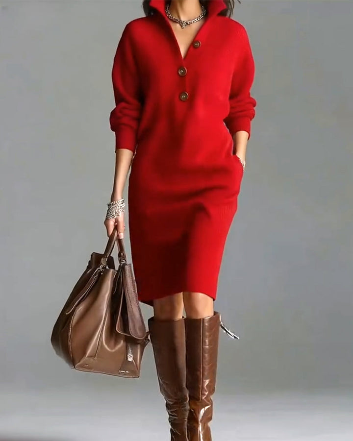Lydia | Mini Cardigan Dress with Button Collar and Long Sleeves