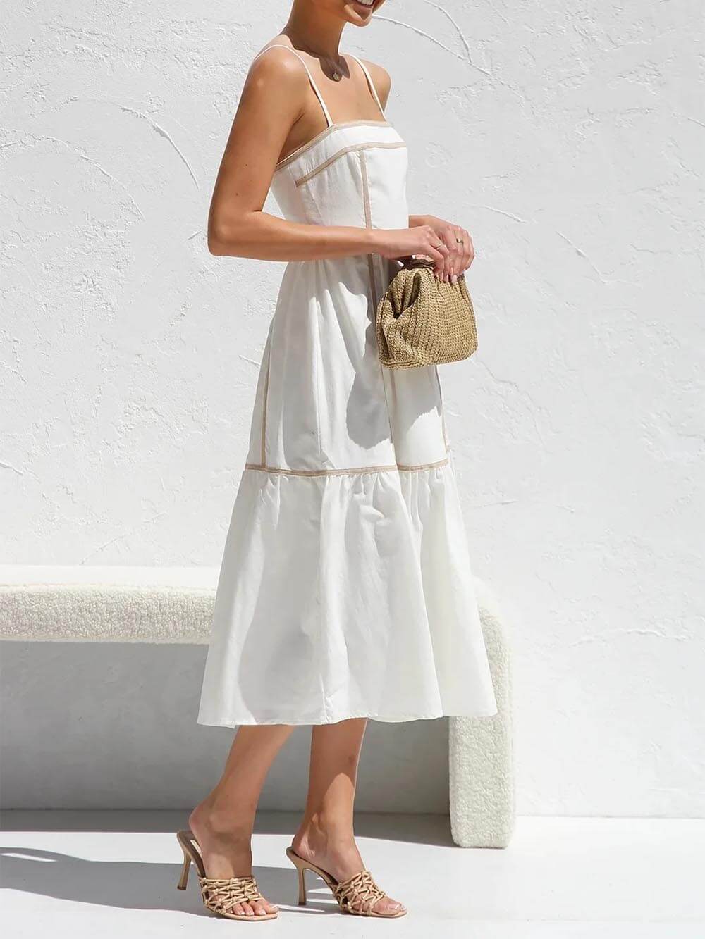 Faith | Midi Summer Dress with Square Neck and Contrast Trim
