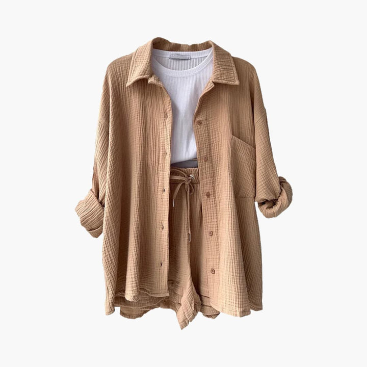 Zara | Crinkle Two-Piece Set with Oversized Shirt and Pull-On Shorts