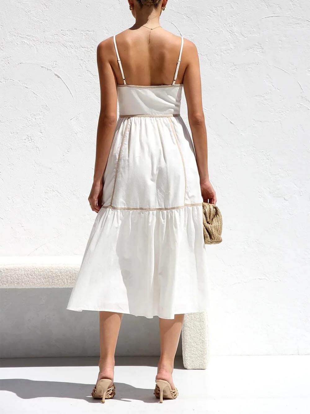 Faith | Midi Summer Dress with Square Neck and Contrast Trim