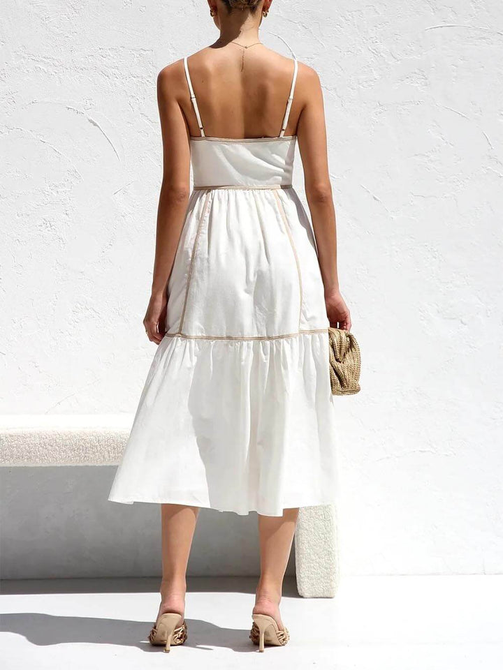 Faith | Midi Summer Dress with Square Neck and Contrast Trim