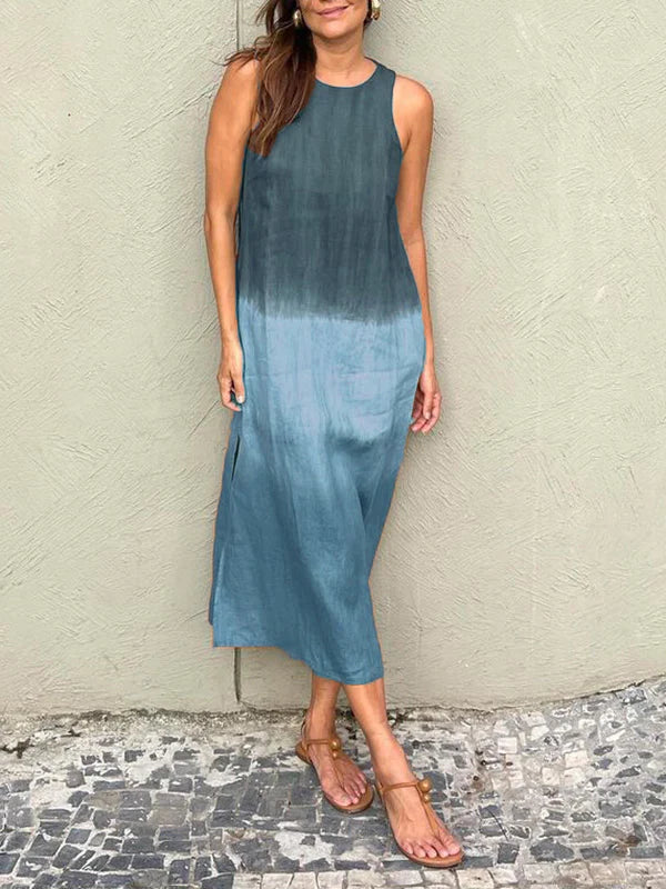 Victoria | Midi Summer Dress with Gradient Print and Sleeveless Bodice