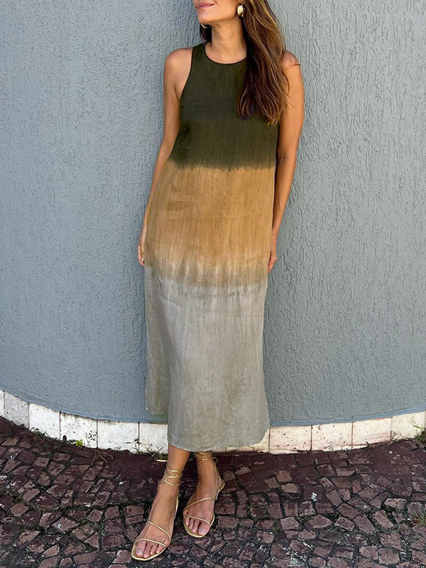 Mara | Midi Summer Dress with Round Neck and Gradient Print