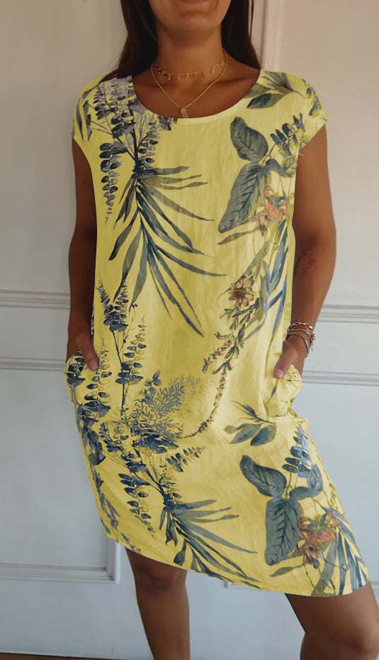 Gabriella | Midi Summer Dress with Tropical Print and Side Pockets