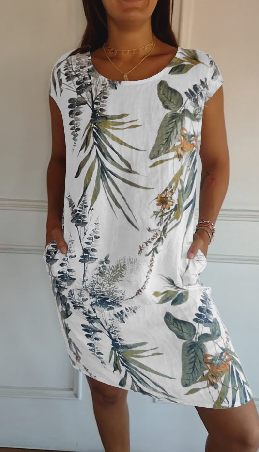 Gabriella | Midi Summer Dress with Tropical Print and Side Pockets