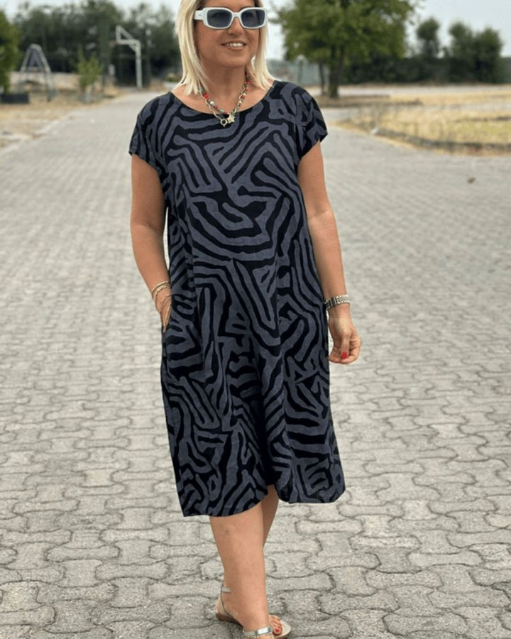 Linda | Midi Summer Dress with Abstract Print and Side Pockets
