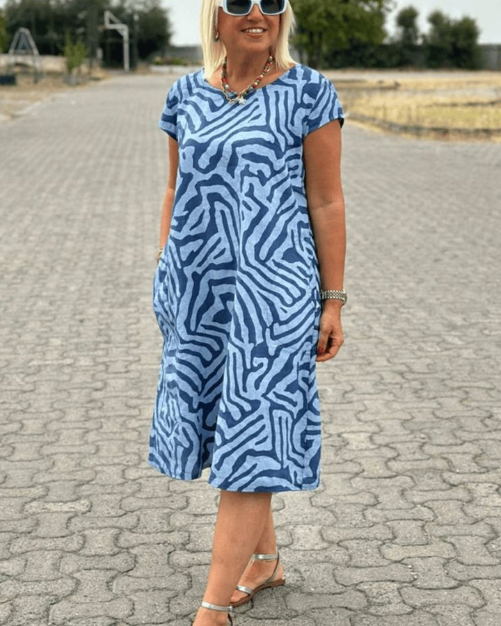 Linda | Midi Summer Dress with Abstract Print and Side Pockets