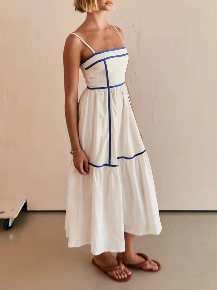 Faith | Midi Summer Dress with Square Neck and Contrast Trim