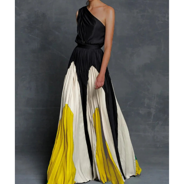 Bella | Maxi Wedding Guest Dress with One Shoulder and Pleated Skirt