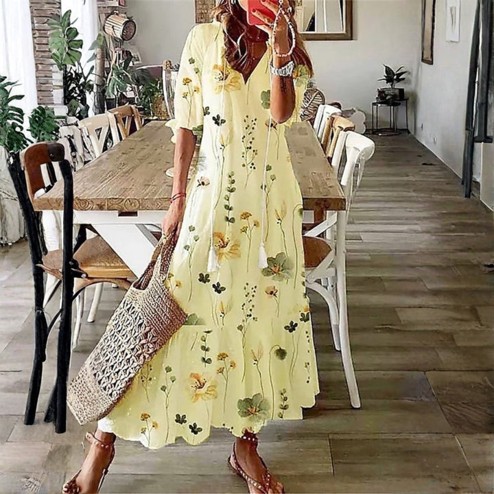 Bella | Boho Floral Maxi Dress Short Sleeve