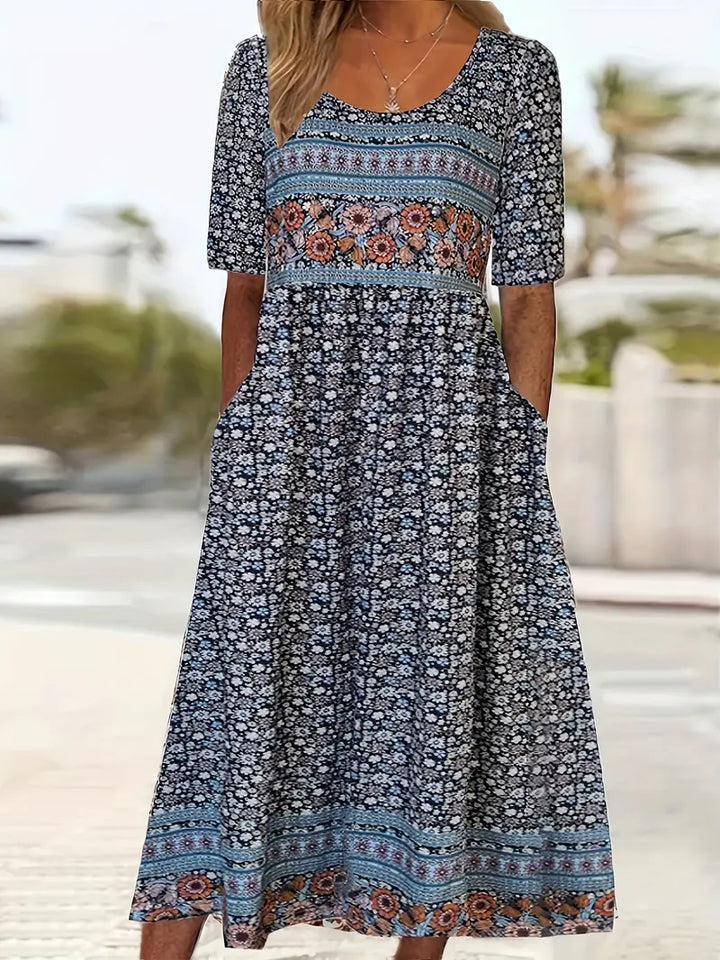Anne | Boho Midi Dress Short Sleeve