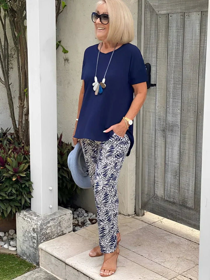 Vera | Matching Set with Abstract Print Trousers and Short Sleeve Top