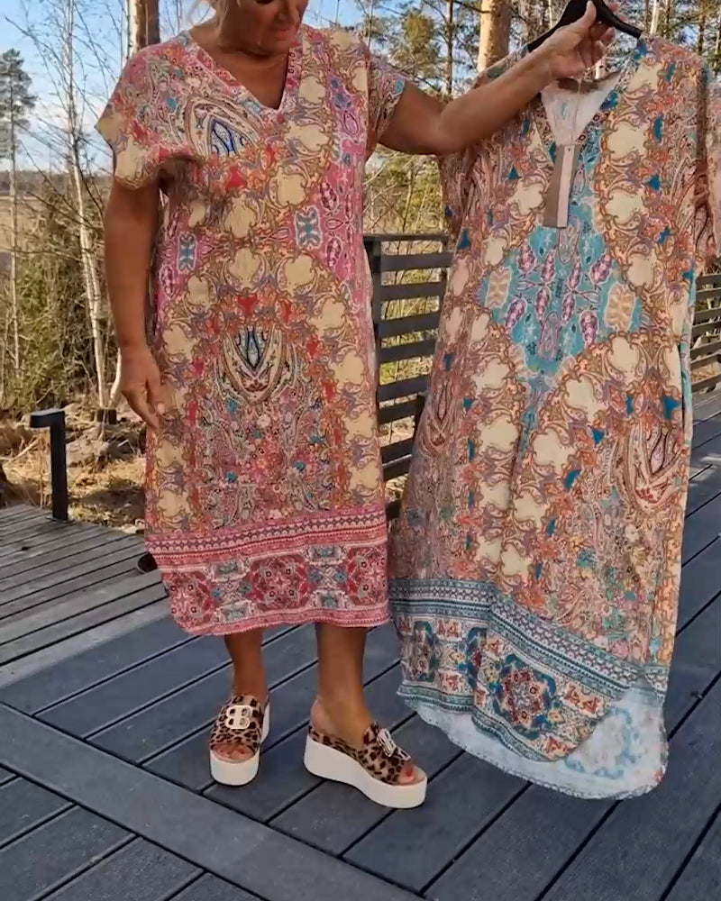 Darcie | Midi Summer Dress with Boho Print and V-Neck