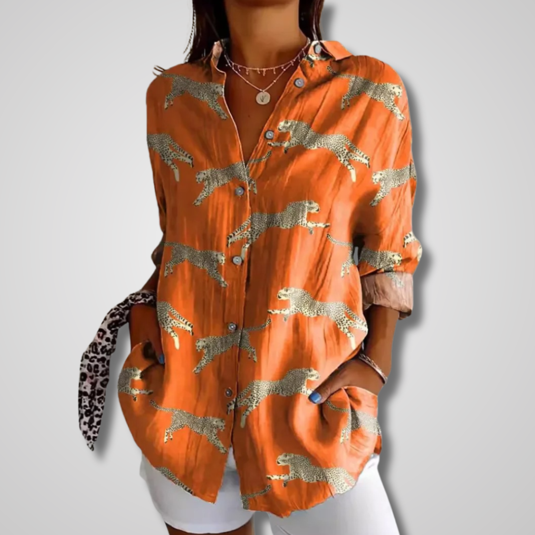 Siena | Boho Print Blouse with Shirt Collar and Button Front