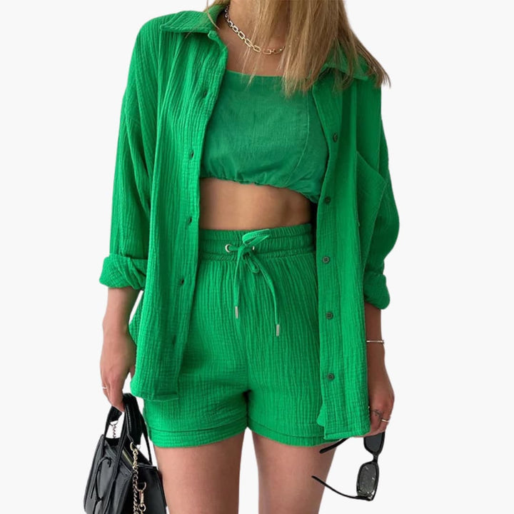 Zara | Crinkle Two-Piece Set with Oversized Shirt and Pull-On Shorts