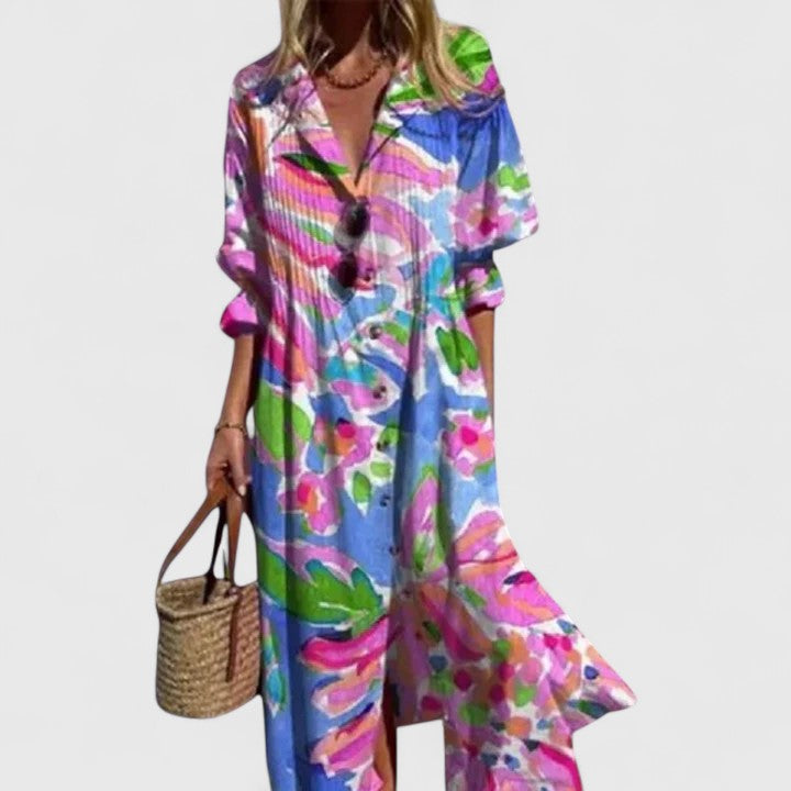 Paula | Maxi Shirt Dress with Boho Print