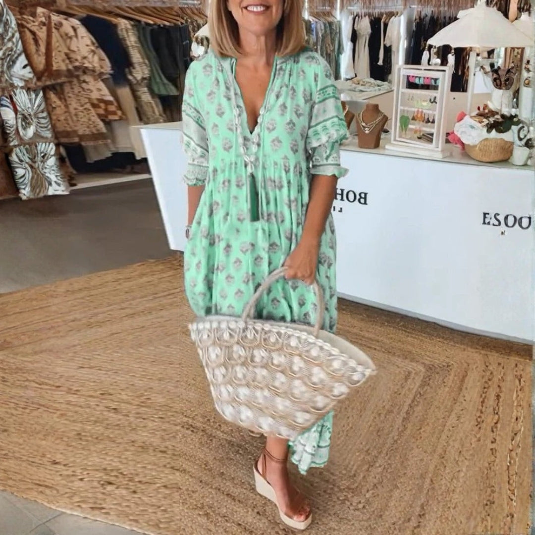 Brooklyn | Maxi Summer Dress with Boho Print and Tassel Tie