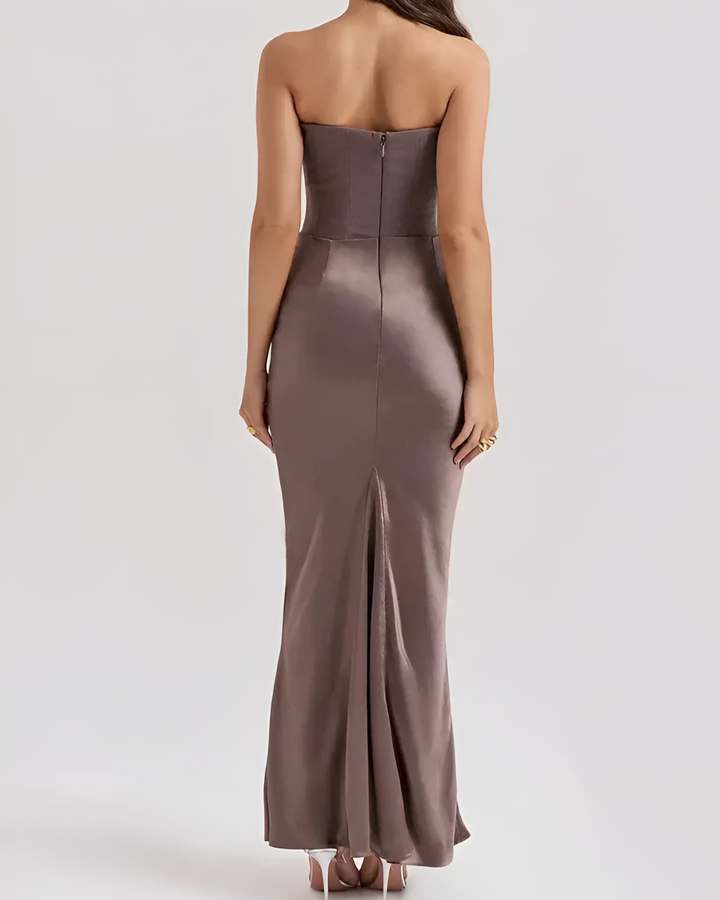 Jade | Maxi Wedding Guest Dress with Corset Bodice and Ruched Waist