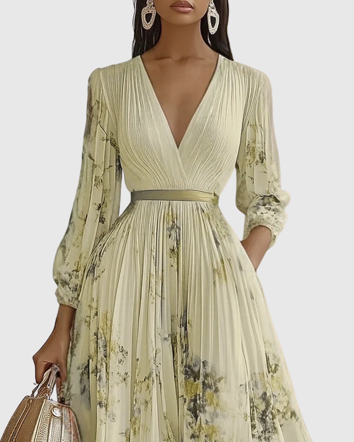 Ella | Maxi Wedding Guest Dress with Floral Print and Pleated Skirt