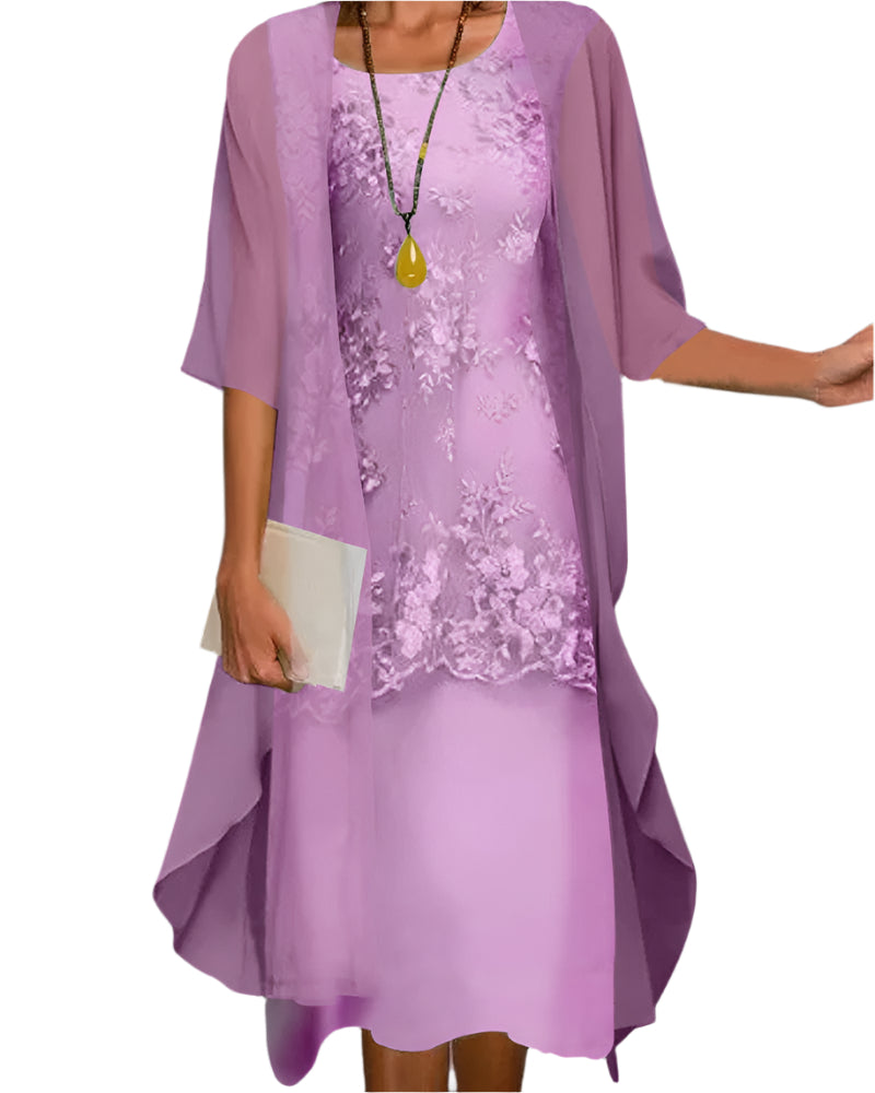 Ivy | Midi Wedding Guest Dress with Embroidered Detail and Jacket