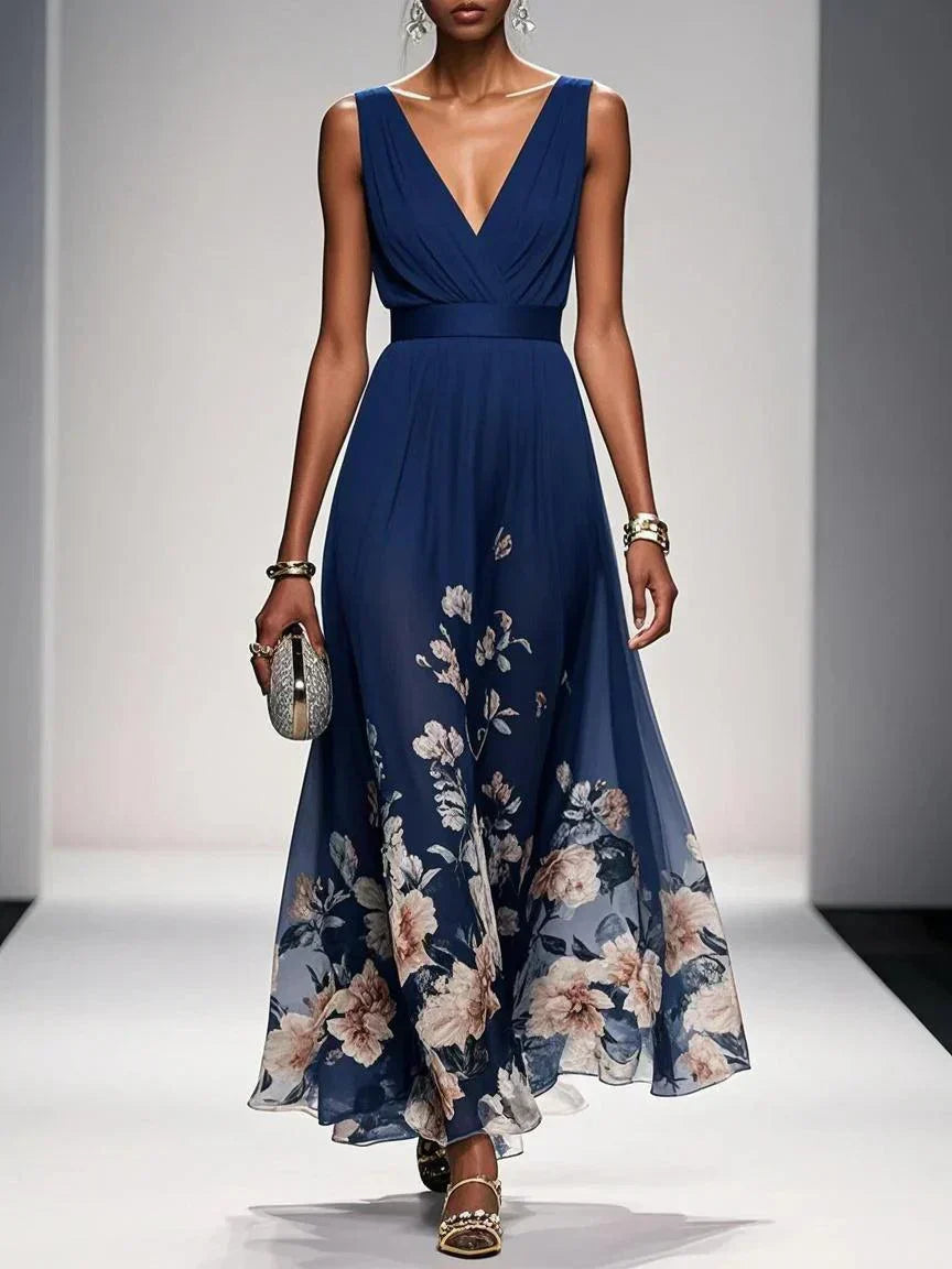 Ana | Maxi Wedding Guest Dress with Floral Print and V-Neck