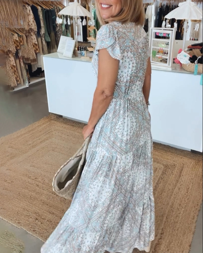 Melissa | Maxi Holiday Dress with Boho Print and V-Neck