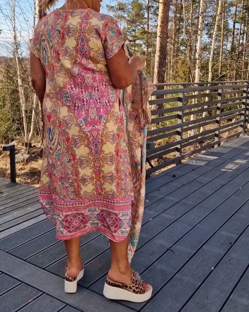 Darcie | Midi Summer Dress with Boho Print and V-Neck