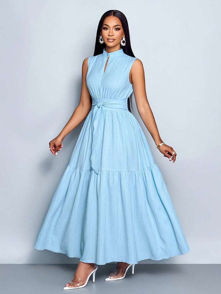 Tina | Maxi Summer Dress with Mock Neck and Belted Waist