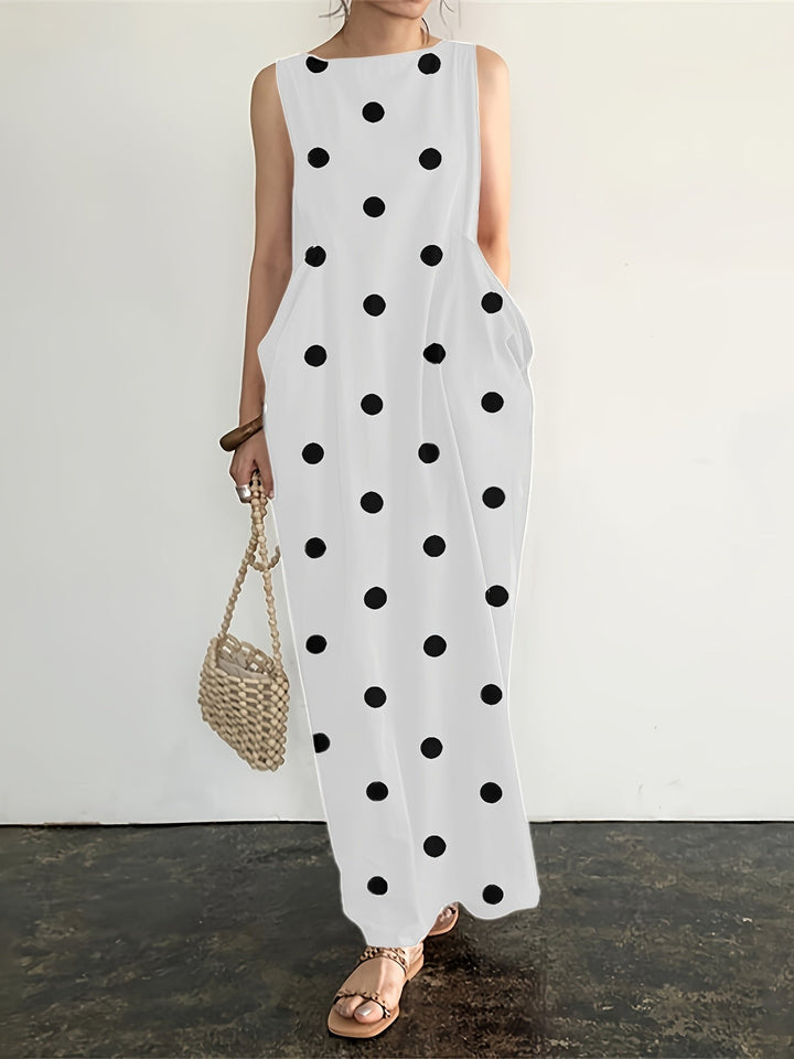 Harriet | Maxi Polka Dot Dress with Sleeveless Cut and Front Pockets