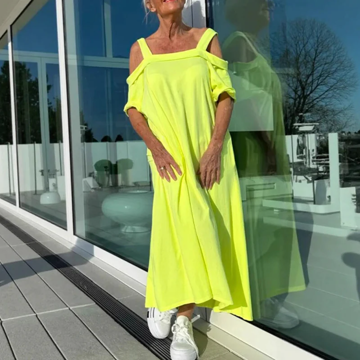 Rose | Midi Summer Dress with Cold Shoulder and Strappy Detail