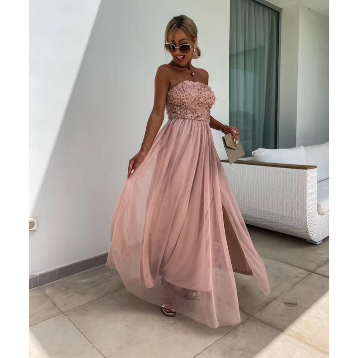 Olivia | Maxi Wedding Guest Dress with Strapless Bodice and Sequin Detail