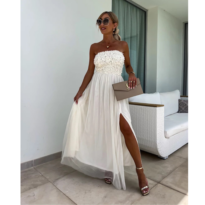 Olivia | Maxi Wedding Guest Dress with Strapless Bodice and Sequin Detail