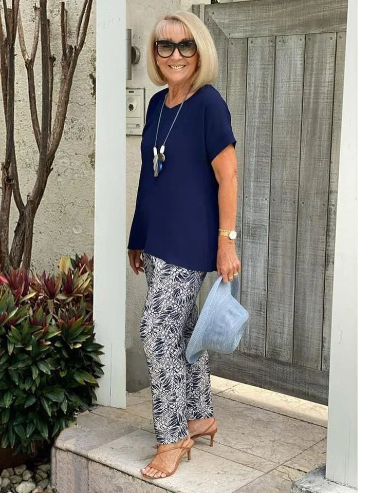 Vera | Matching Set with Abstract Print Trousers and Short Sleeve Top