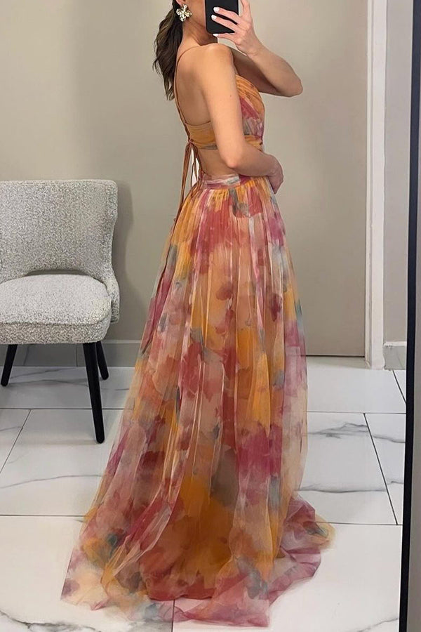 Hazel | Maxi Wedding Guest Dress with Floral Print and Pleated Skirt