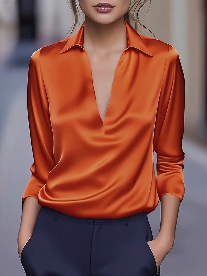 Sylv | Blouse with Deep V-Neck and Long Sleeves