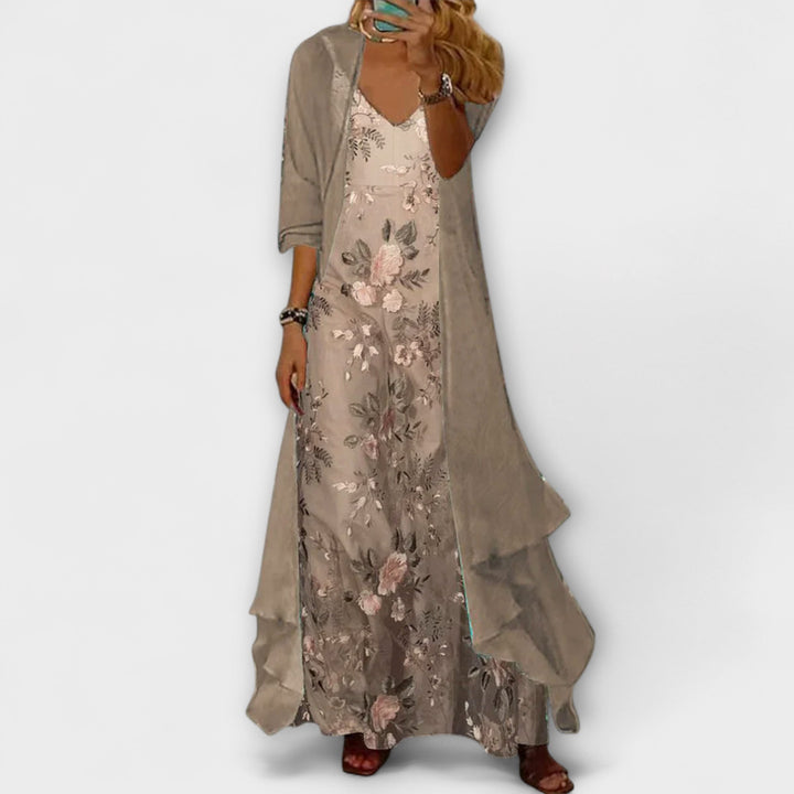 Bryana | Two-Piece Set with Floral Maxi Dress and Kimono Jacket