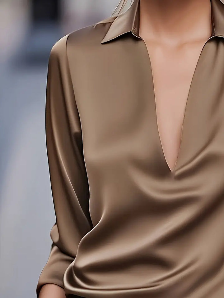 Sylv | Blouse with Deep V-Neck and Long Sleeves