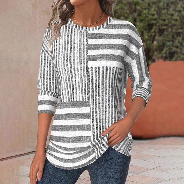 Iris | Striped Top with Round Neckline and Three Quarter Sleeves