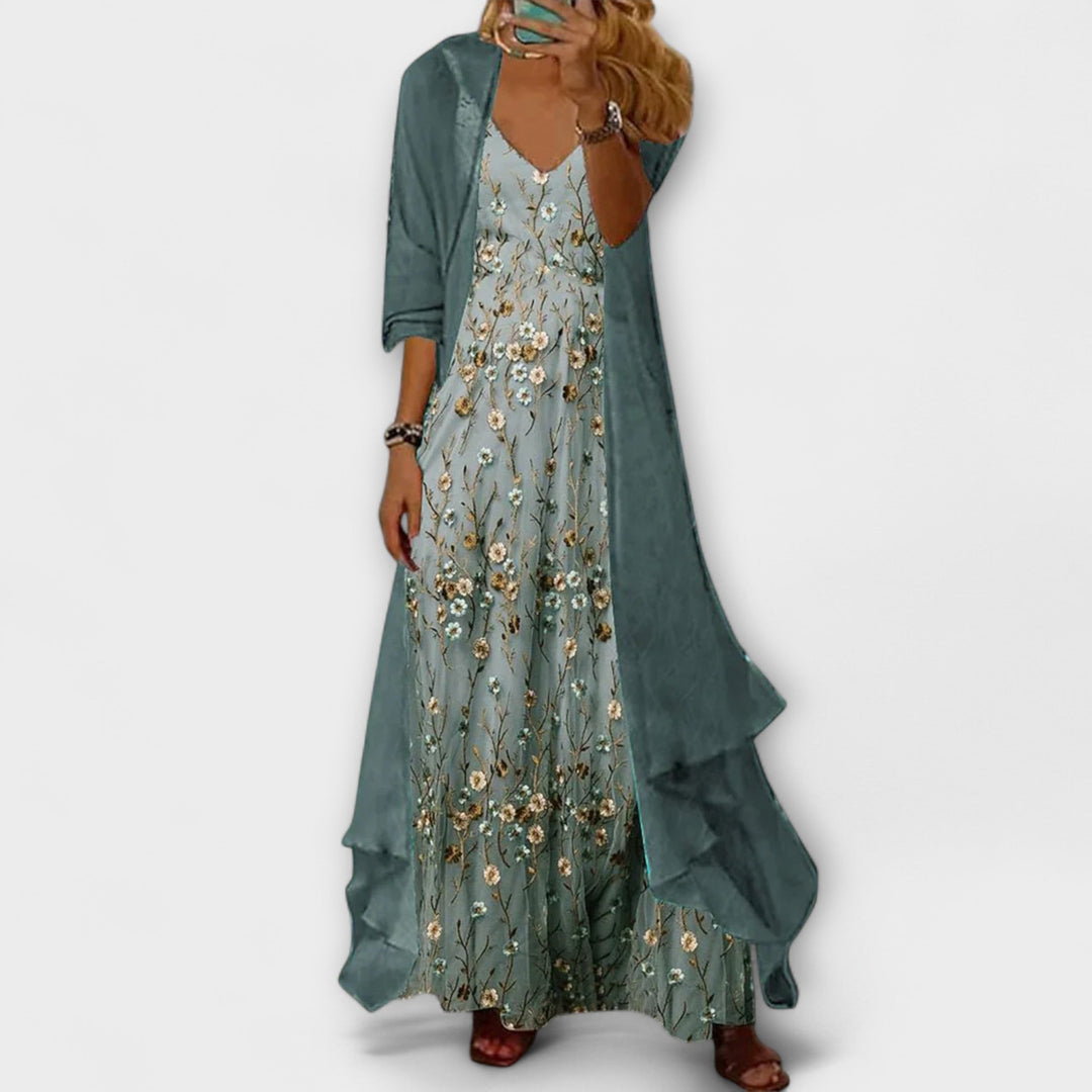Bryana | Two-Piece Set with Floral Maxi Dress and Kimono Jacket