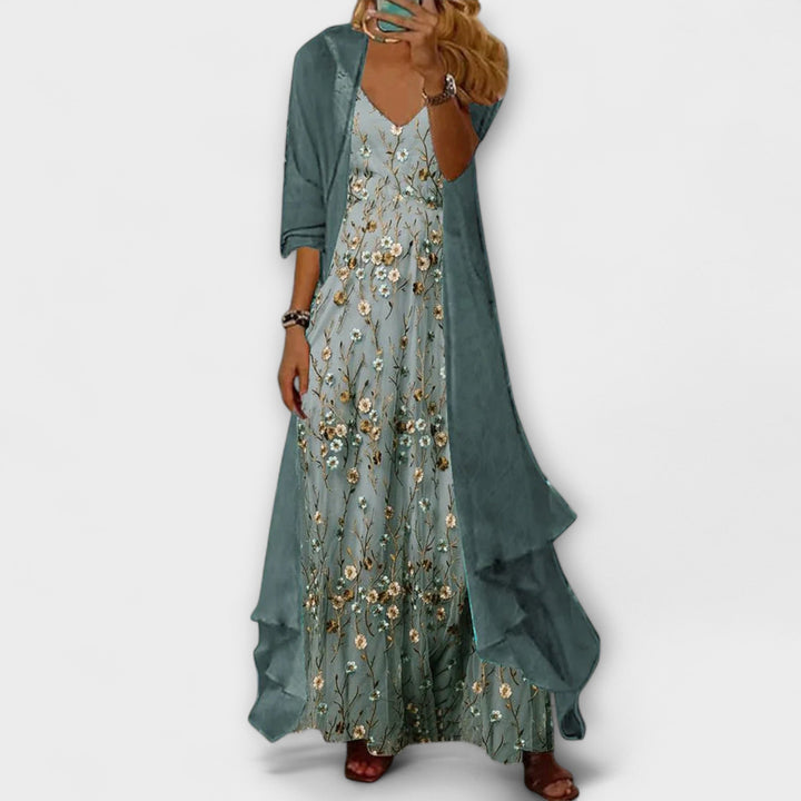 Bryana | Two-Piece Set with Floral Maxi Dress and Kimono Jacket